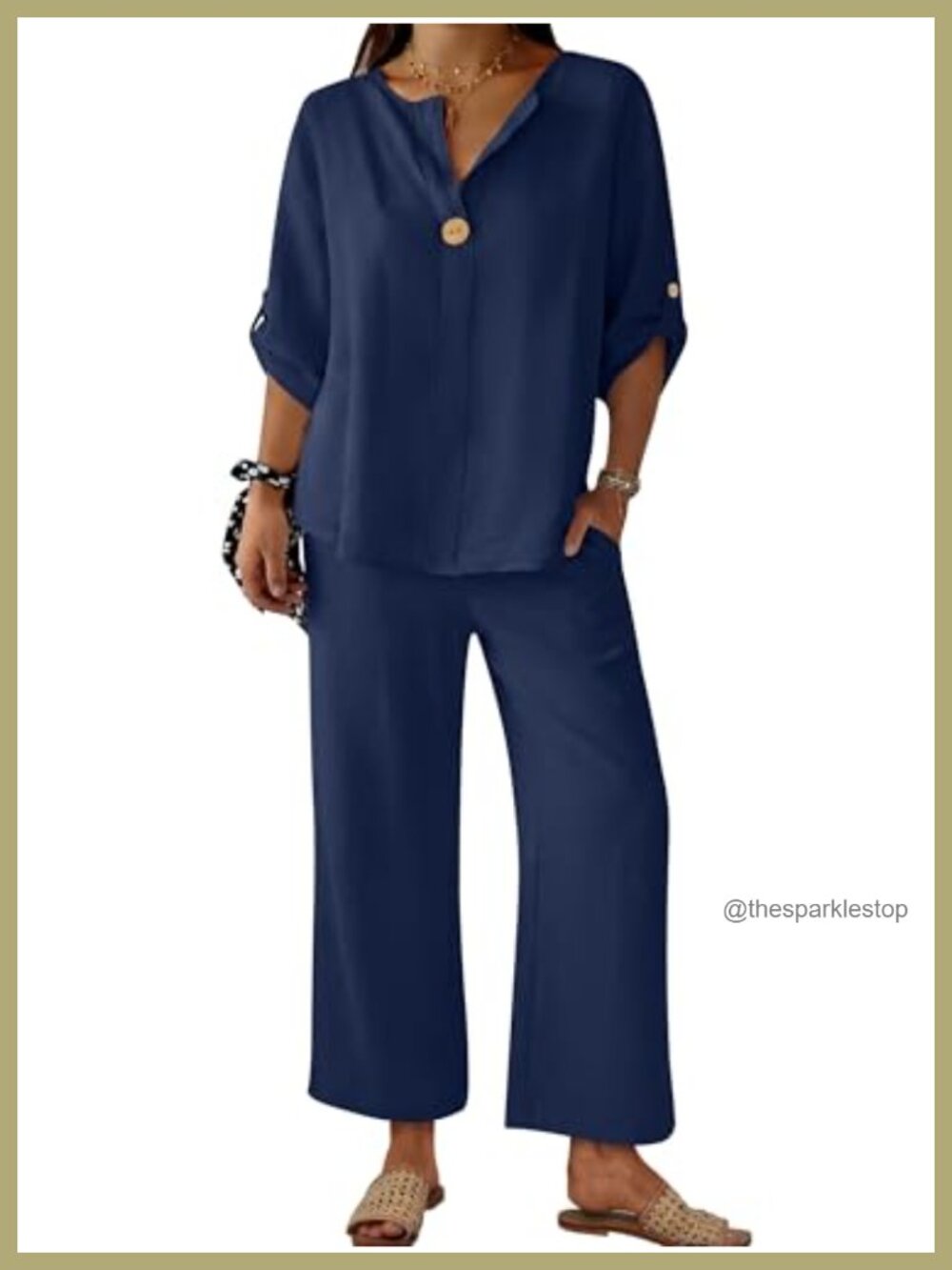 3/4 Sleeve V Neck Lounge Sets 2 Piece Wide Leg Palazzo Pants Set